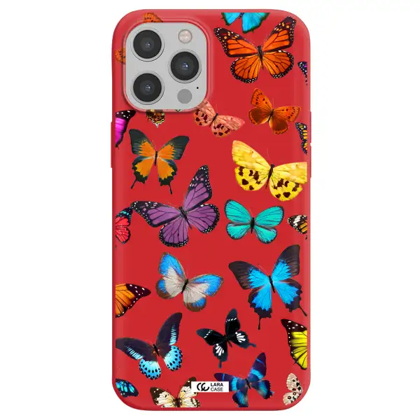 Colorful Butterflies Apple iPhone 12 pro max Silicone Imperial Red Case
