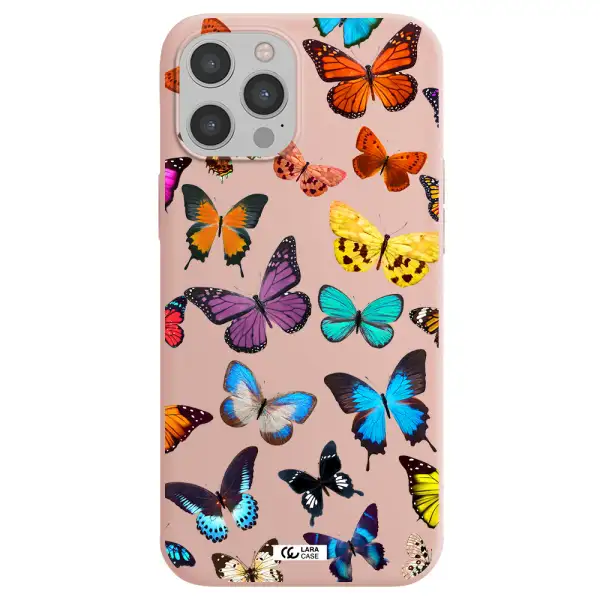 Colorful Butterflies Apple iPhone 12 pro Silicone pastel pink Case