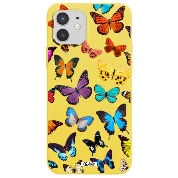 Colorful Butterflies Apple iPhone 12 Silicone canary yellow Case