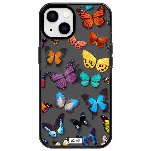Colorful Butterflies Apple iPhone 13 impact Smoke Black Case