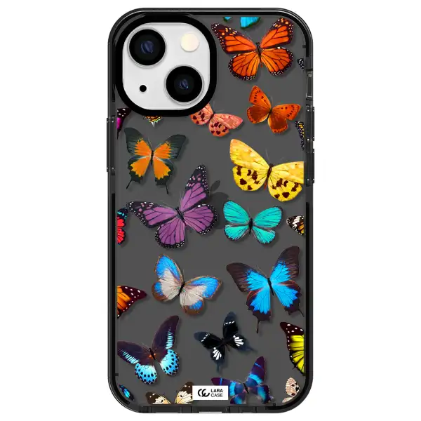 Colorful Butterflies Apple iPhone 13 mini impact Smoke Black Case