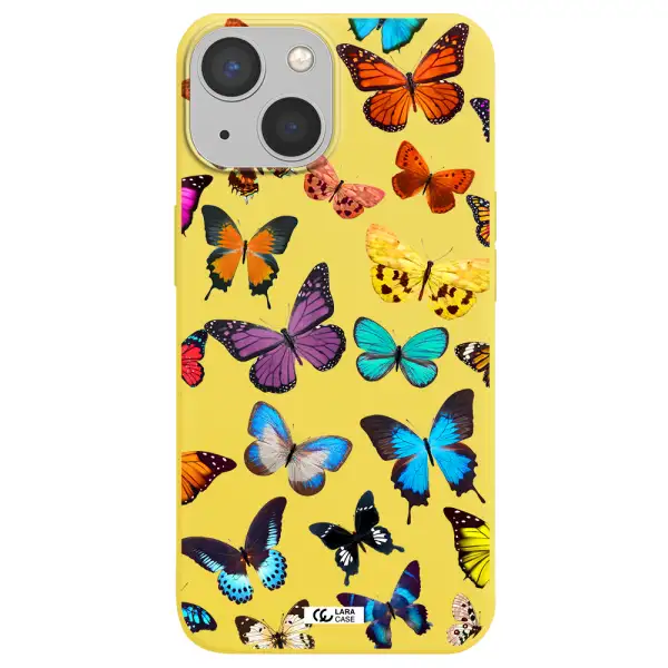 Colorful Butterflies Apple iPhone 13 mini Silicone canary yellow Case