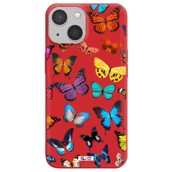 Colorful Butterflies Apple iPhone 13 mini Silicone Imperial Red Case