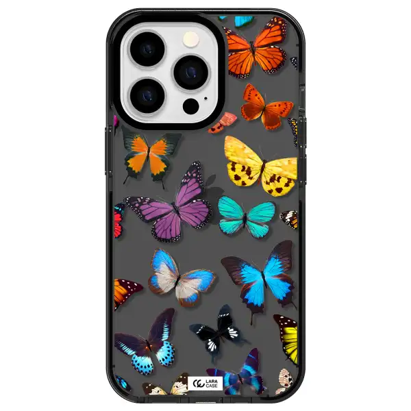 Colorful Butterflies Apple iPhone 13 Pro impact Smoke Black Case