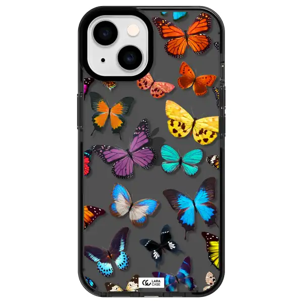 Colorful Butterflies Apple iPhone 14 impact Smoke Black Case