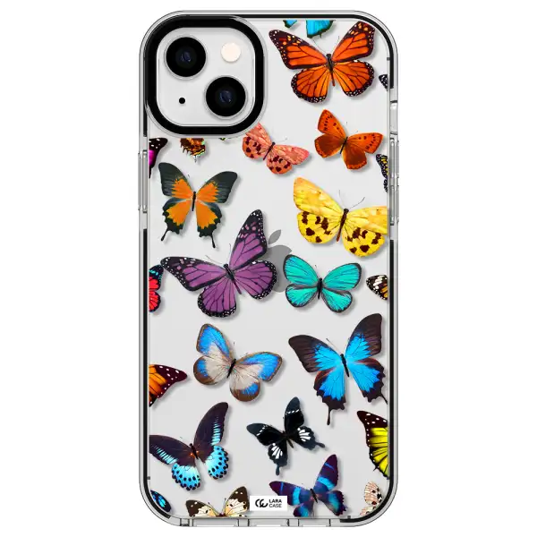 Colorful Butterflies Apple iPhone 14 plus impact black border Case