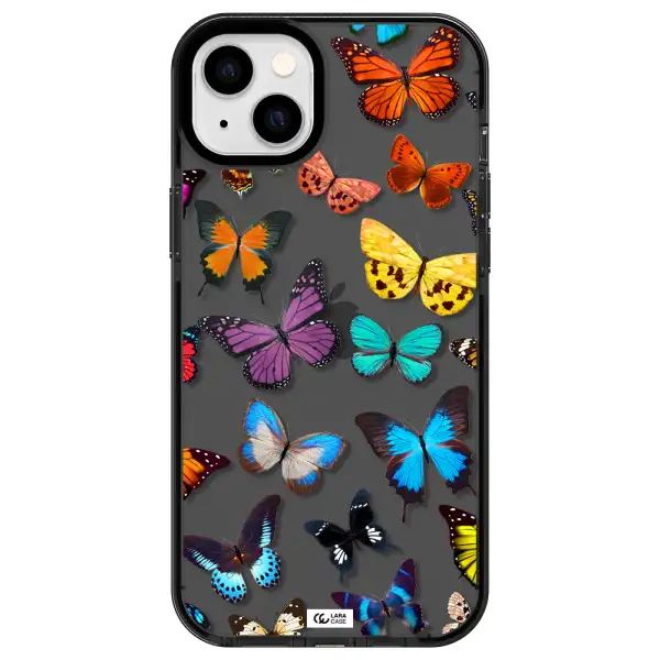 Colorful Butterflies Apple iPhone 14 plus impact Smoke Black Case