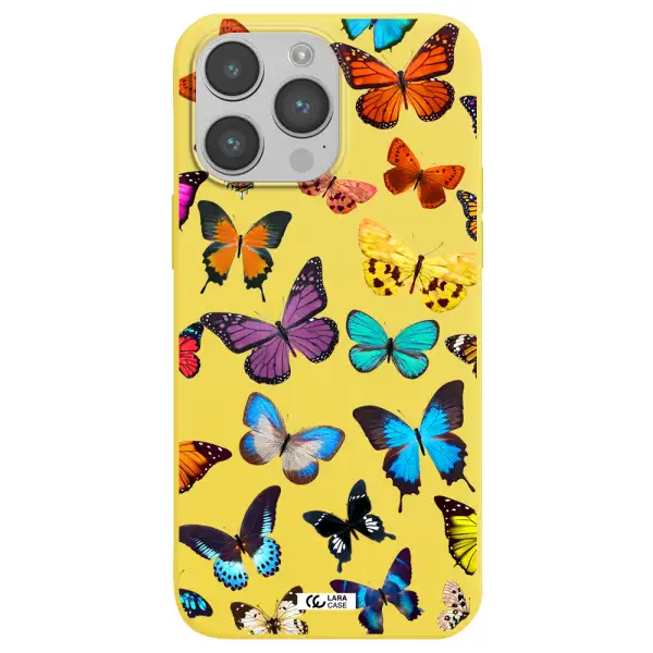 Colorful Butterflies Apple iPhone 14 pro max Silicone canary yellow Case