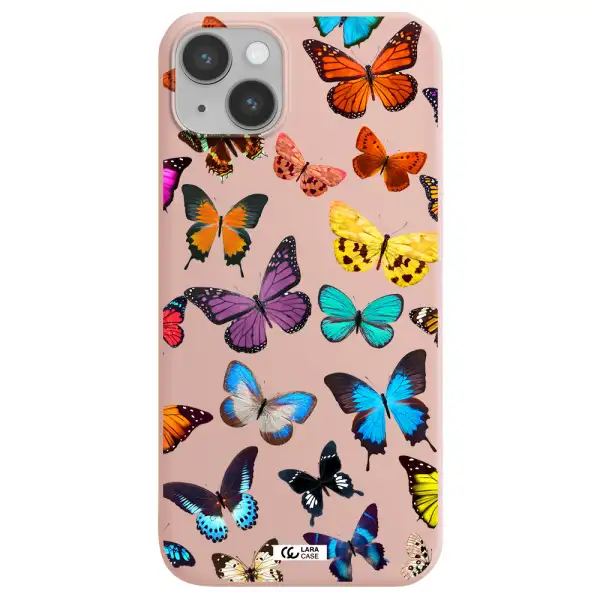 Colorful Butterflies Apple iPhone 14 Silicone pastel pink Case