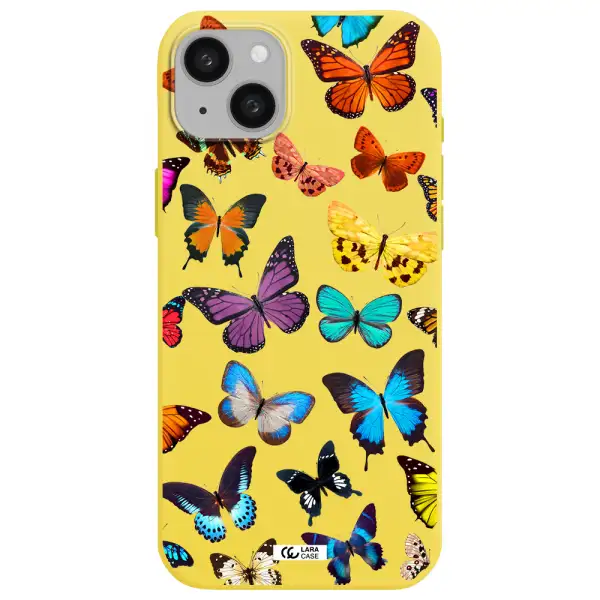 Colorful Butterflies Apple iphone 15 plus Silicone canary yellow Case