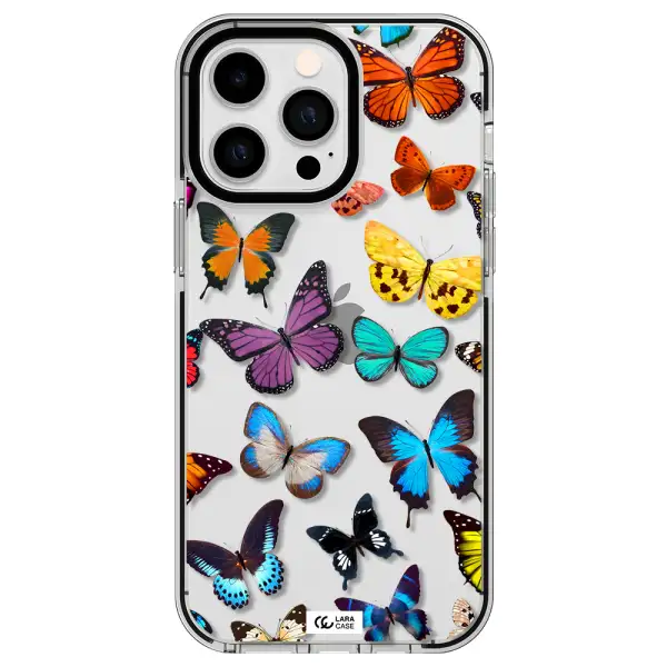 Colorful Butterflies Apple iPhone 15 Pro impact black border Case