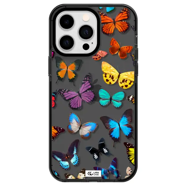 Colorful Butterflies Apple iPhone 15 Pro impact Smoke Black Case