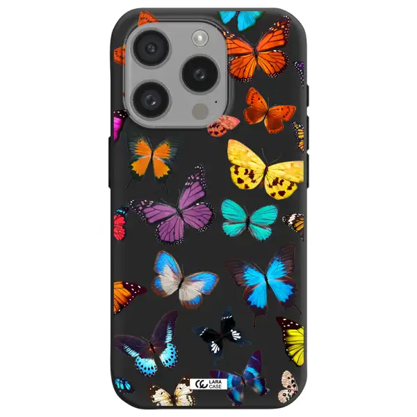 Colorful Butterflies Apple Iphone 15 Pro Silicone Black Case