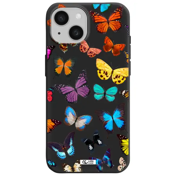 Colorful Butterflies Apple iPhone 15 Silicone black Case