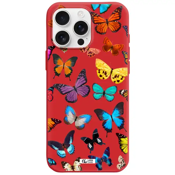 Colorful Butterflies Apple Iphone 16 Pro Max Silicone Imperial Red Case