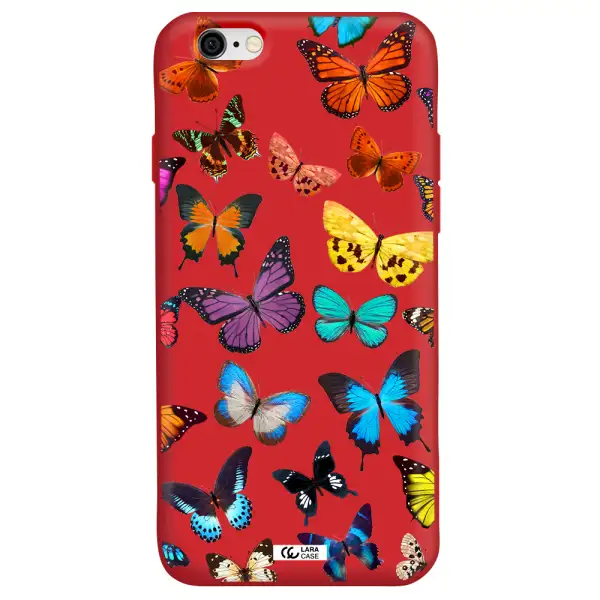 Colorful Butterflies Apple iPhone 6 Silicone Imperial Red Case