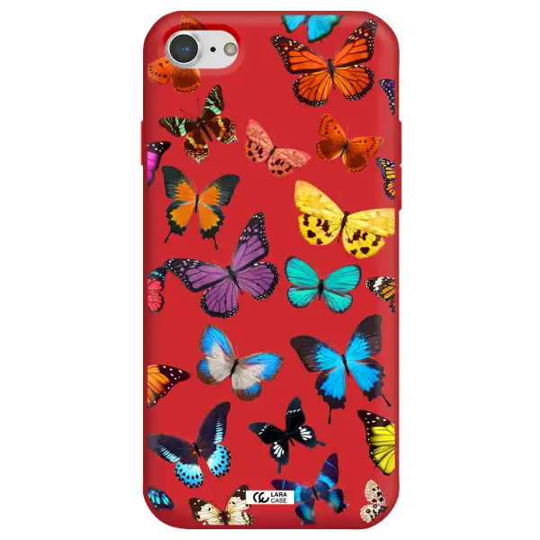 Colorful Butterflies Apple iPhone 7 Silicone Imperial Red Case