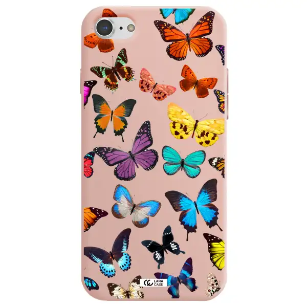 Colorful Butterflies Apple iPhone 7 Silicone pastel pink Case