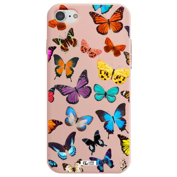Colorful Butterflies Apple iPhone 8 Silicone pastel pink Case