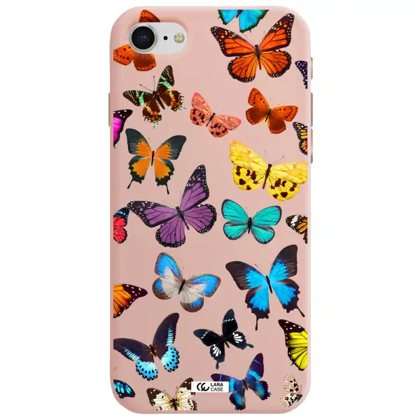 Colorful Butterflies Apple iPhone se 2020 Silicone pastel pink Case