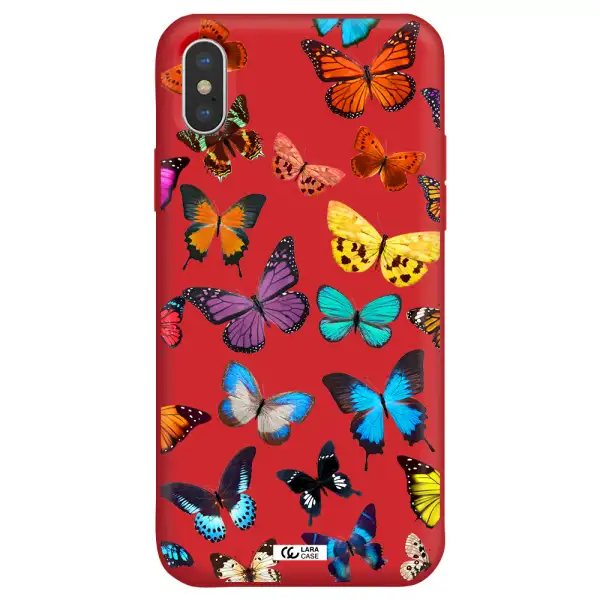 Colorful Butterflies Apple iPhone X Silicone Imperial Red Case