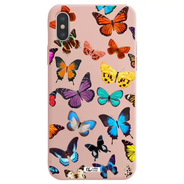 Colorful Butterflies Apple iPhone XS Silicone pastel pink Case