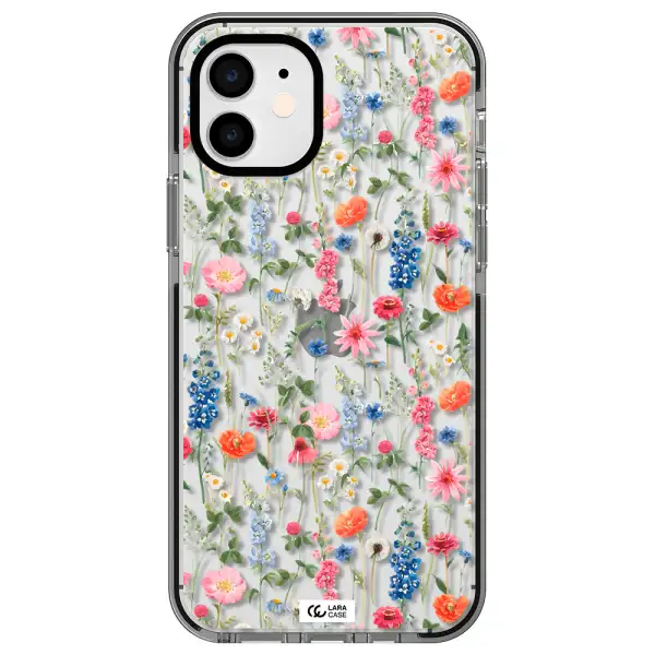 Green Blue Red Flowers Apple iPhone 11 impact black border Case