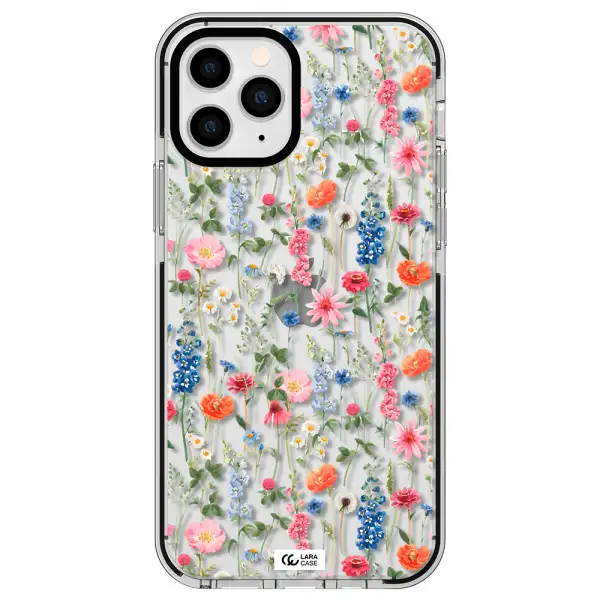 Green Blue Red Flowers Apple iPhone 11 pro impact black border Case