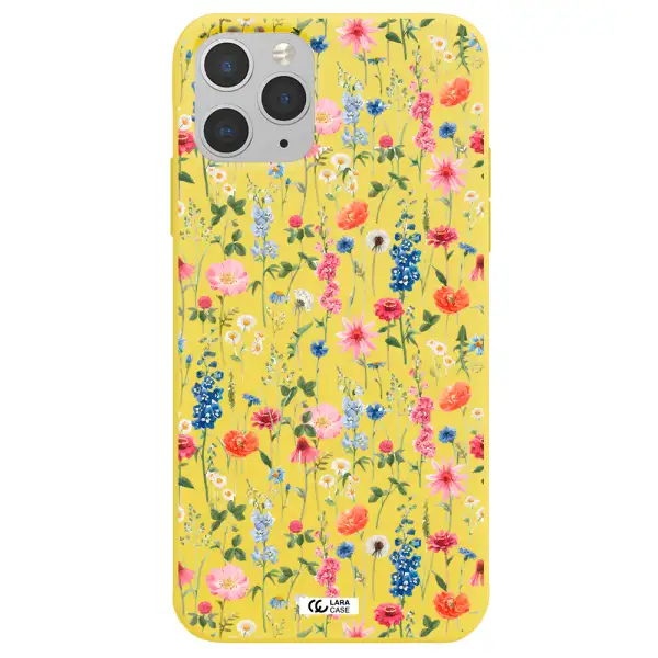 Green Blue Red Flowers Apple iPhone 11 pro max Silicone canary yellow Case