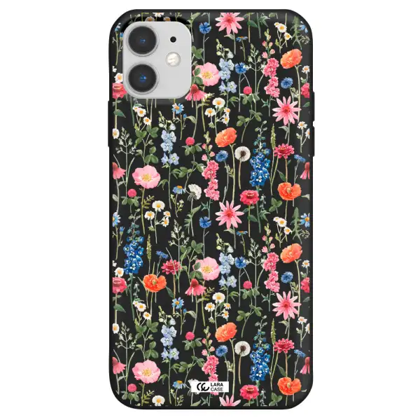 Green Blue Red Flowers Apple iPhone 11 Silicone black Case