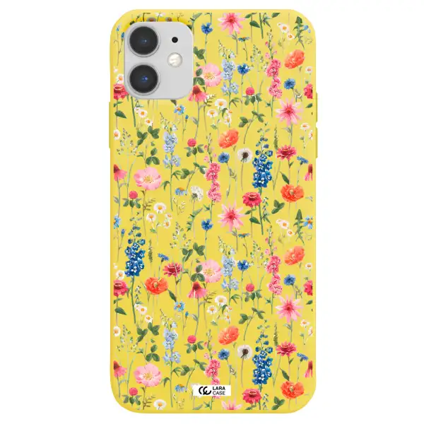 Green Blue Red Flowers Apple iPhone 11 Silicone canary yellow Case