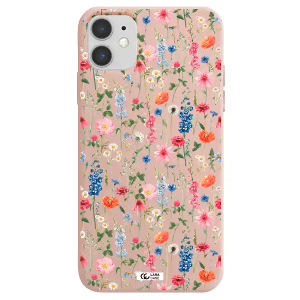 Green Blue Red Flowers Apple iPhone 11 Silicone pastel pink Case