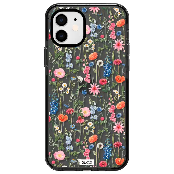 Green Blue Red Flowers Apple iPhone 12 impact Smoke Black Case