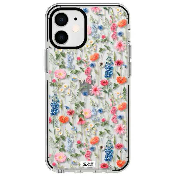 Green Blue Red Flowers Apple iPhone 12 mini impact black border Case