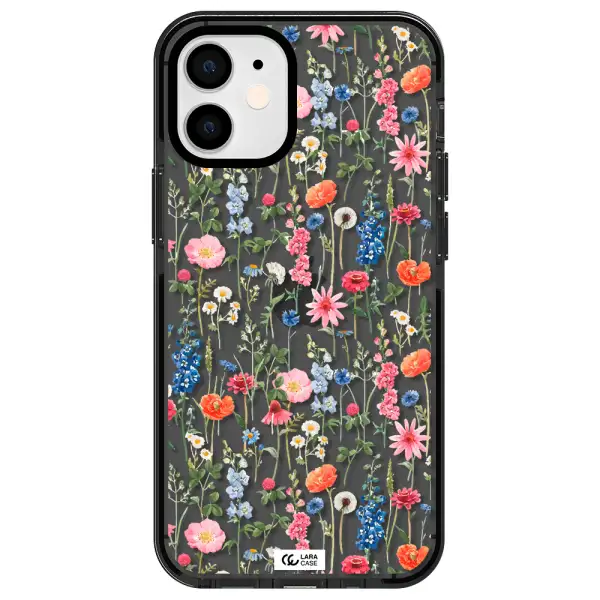 Green Blue Red Flowers Apple iPhone 12 mini impact Smoke Black Case