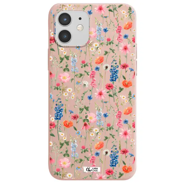 Green Blue Red Flowers Apple iPhone 12 mini Silicone pastel pink Case