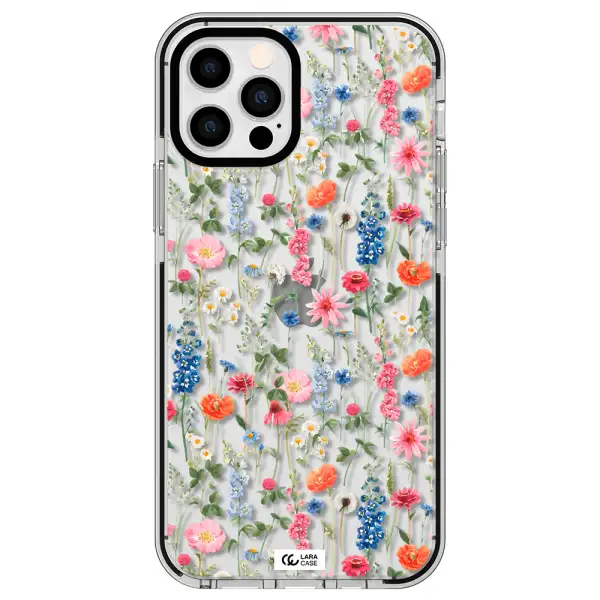 Green Blue Red Flowers Apple iPhone 12 pro impact black border Case