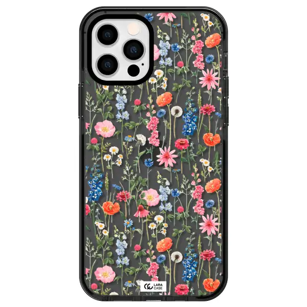 Green Blue Red Flowers Apple iPhone 12 pro impact Smoke Black Case