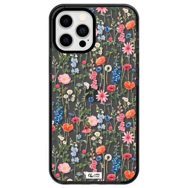 Green Blue Red Flowers Apple iPhone 12 pro max impact Smoke Black Case