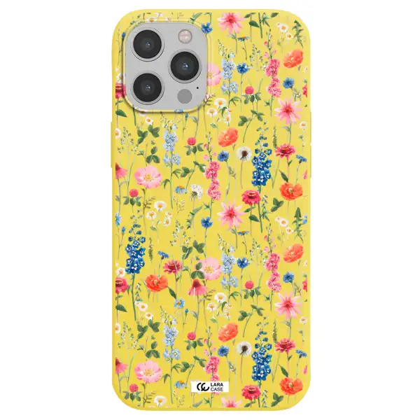 Green Blue Red Flowers Apple iPhone 12 pro max Silicone canary yellow Case