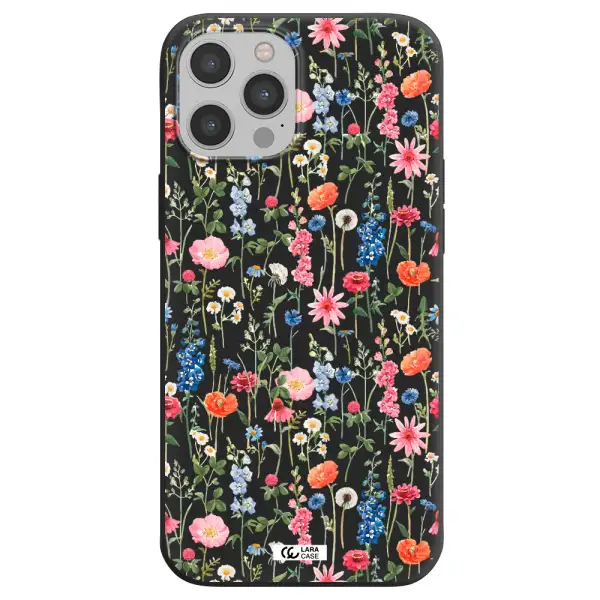 Green Blue Red Flowers Apple iPhone 12 pro Silicone black Case