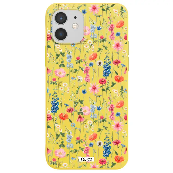 Green Blue Red Flowers Apple iPhone 12 Silicone canary yellow Case