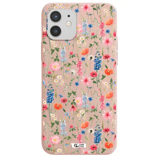 Green Blue Red Flowers Apple iPhone 12 Silicone pastel pink Case