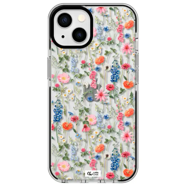 Green Blue Red Flowers Apple iPhone 13 impact black border Case