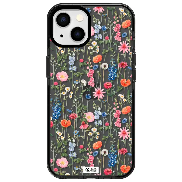 Green Blue Red Flowers Apple iPhone 13 impact Smoke Black Case