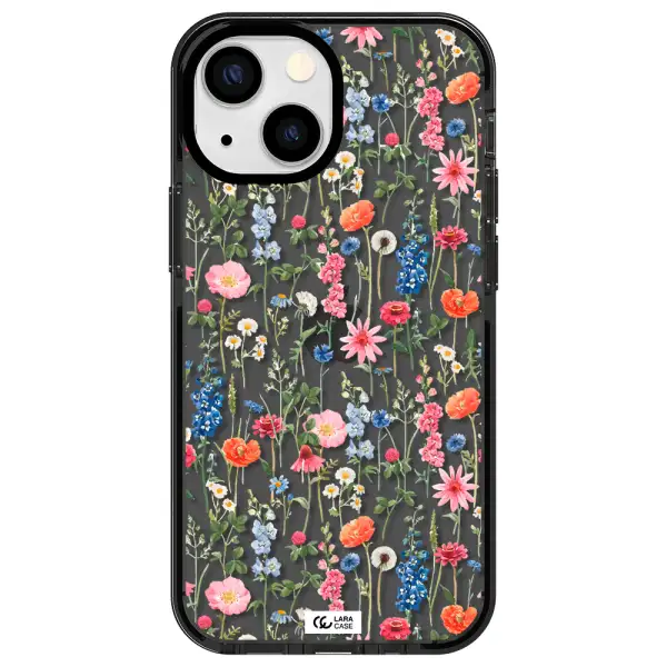 Green Blue Red Flowers Apple iPhone 13 mini impact Smoke Black Case
