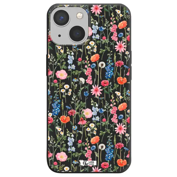 Green Blue Red Flowers Apple iPhone 13 mini Silicone black Case
