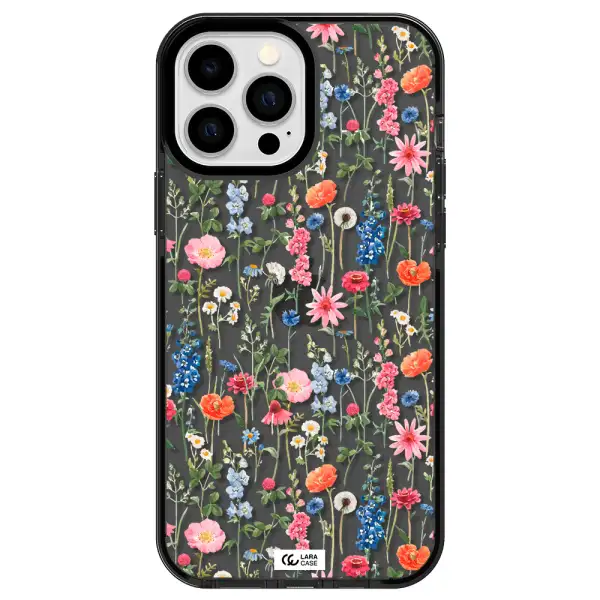 Green Blue Red Flowers Apple iPhone 13 Pro Max impact Smoke Black Case