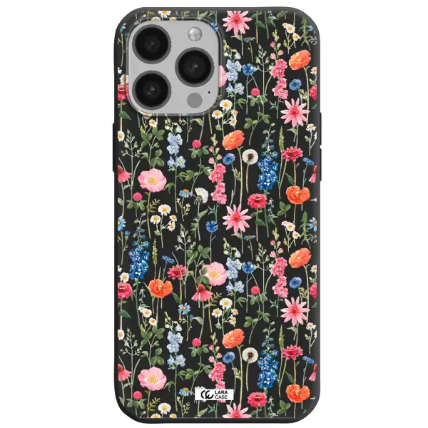 Green Blue Red Flowers Apple iPhone 13 Pro Silicone black Case