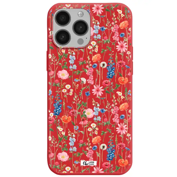 Green Blue Red Flowers Apple iPhone 13 Pro Silicone Imperial Red Case
